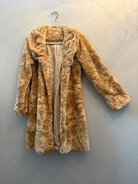 Forever 21 Plush Faux Fur Coat in Camel Vintage Coat